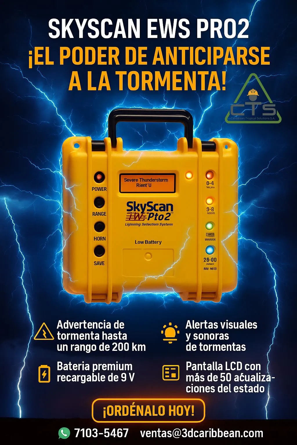 Detector profesional de tormentas con alerta temprana