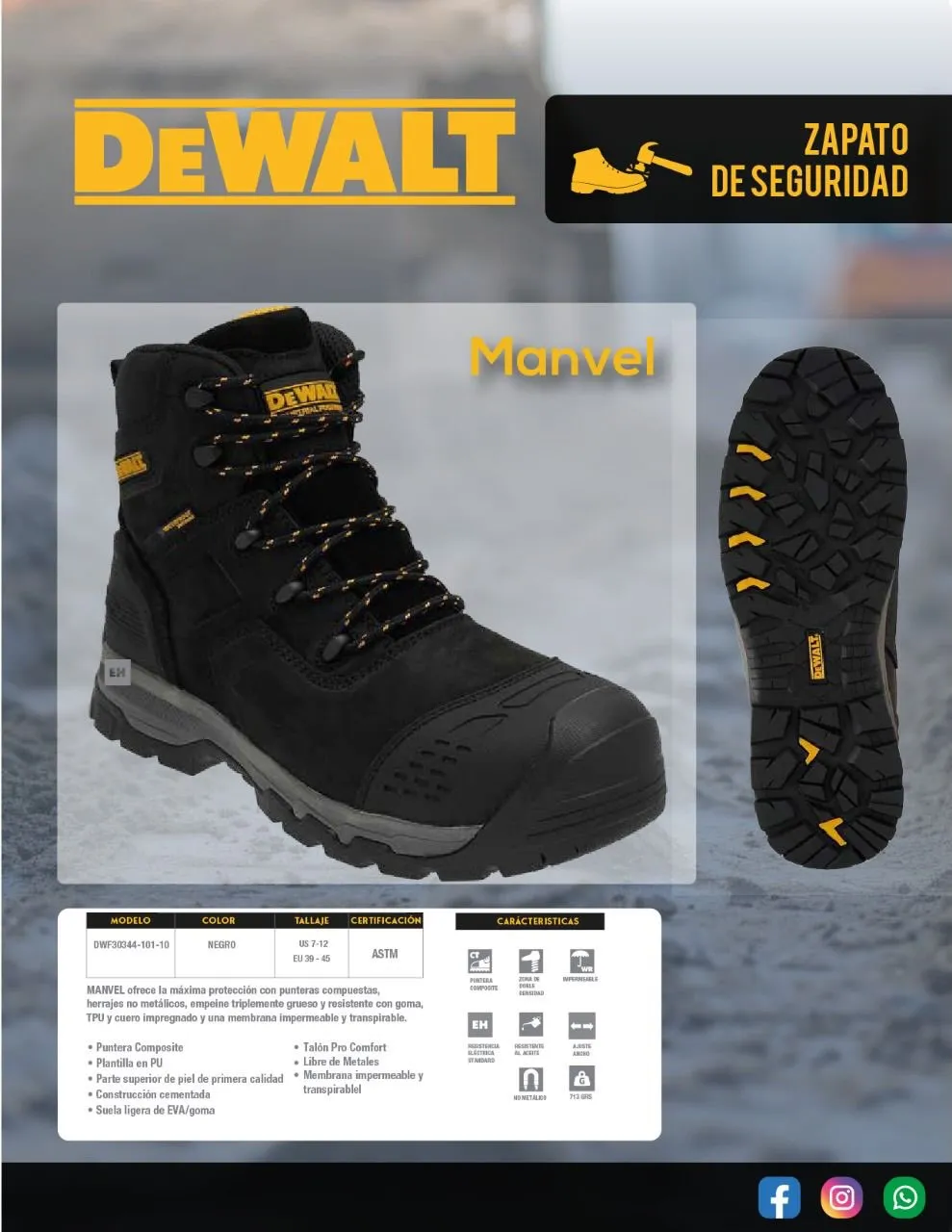 Zapato de seguridad DeWalt Manvel con puntera compuesta